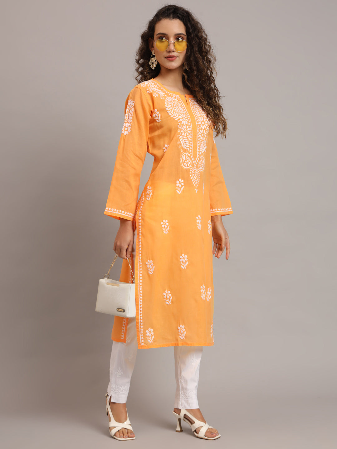 Hand Embroidered Chikankari Cotton Straight Kurta-PC3561