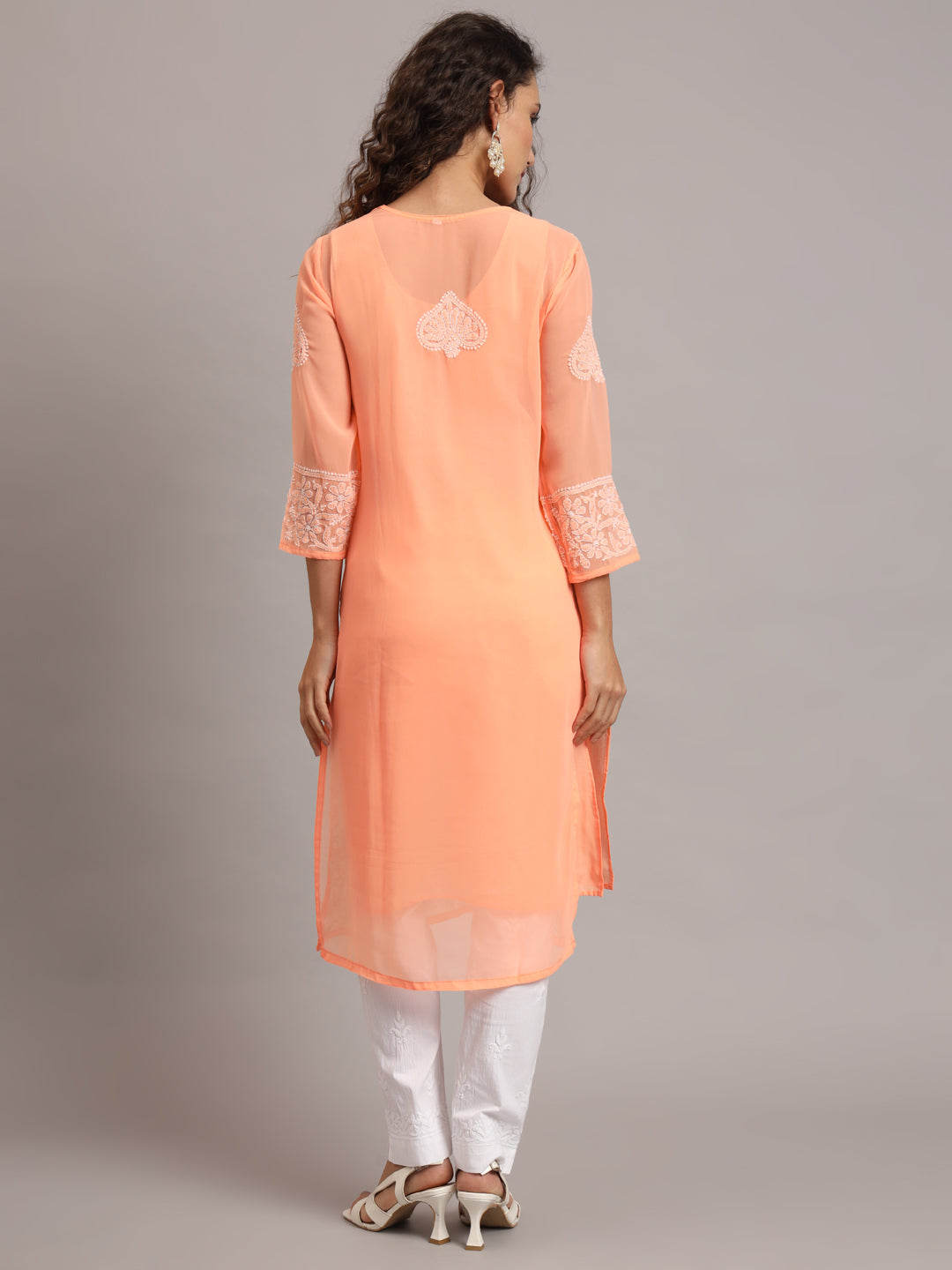 Hand Embroidered Chikankari Georgette straight Kurta With Matching Slip- PC3485