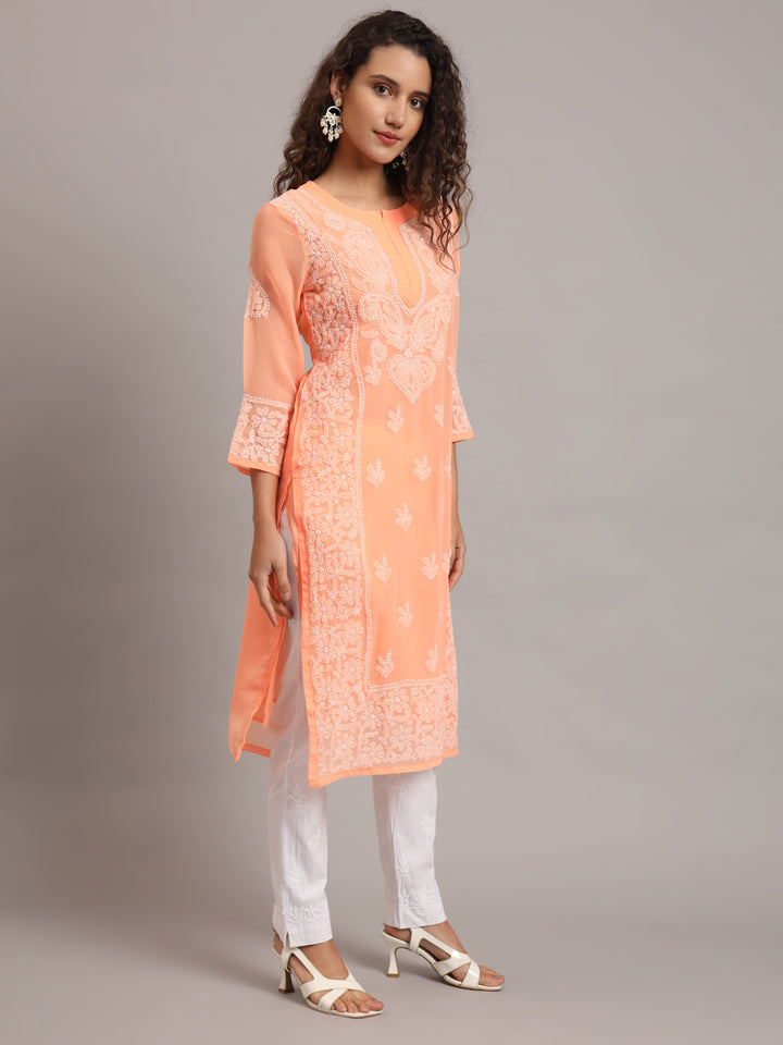 Hand Embroidered Chikankari Georgette straight Kurta With Matching Slip- PC3485