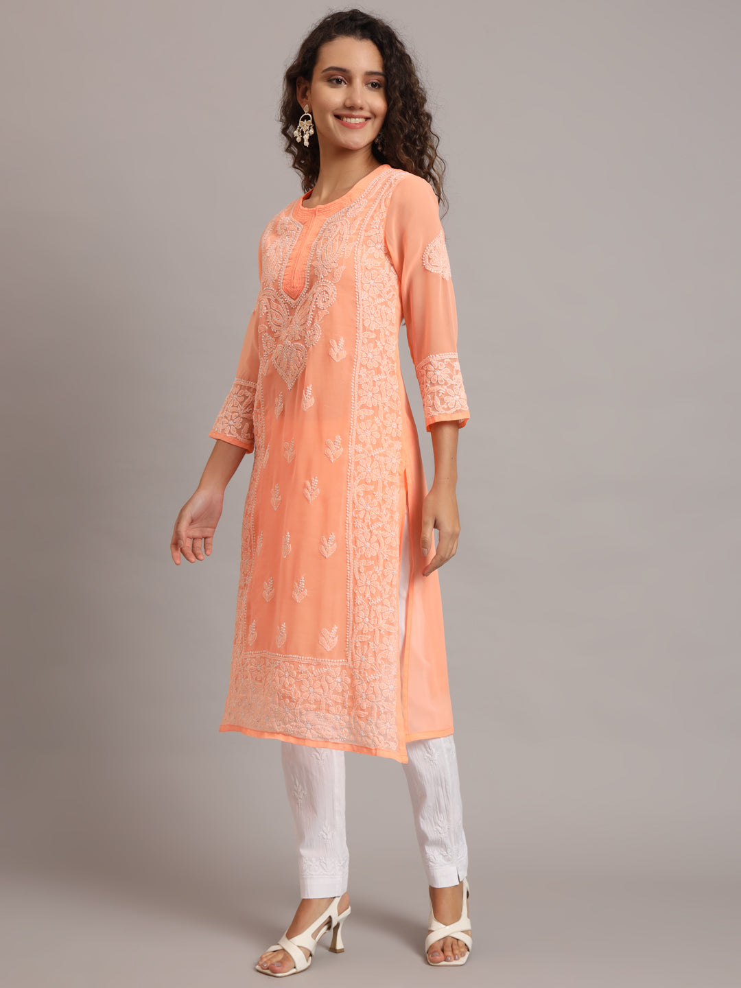 Hand Embroidered Chikankari Georgette straight Kurta With Matching Slip- PC3485