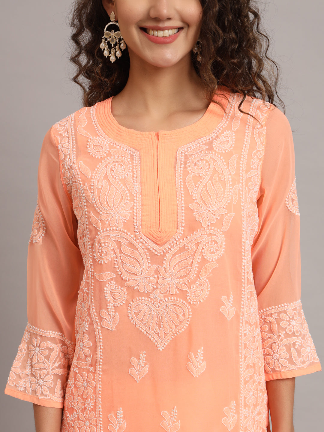 Hand Embroidered Chikankari Georgette straight Kurta With Matching Slip- PC3485