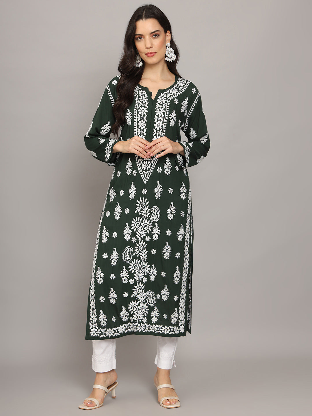 Hand Embroidered Chikankari Modal Straight Kurta- PC4042