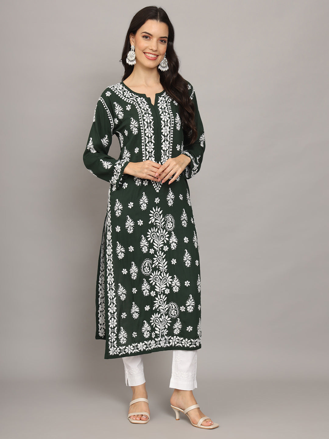 Hand Embroidered Chikankari Modal Straight Kurta- PC4042