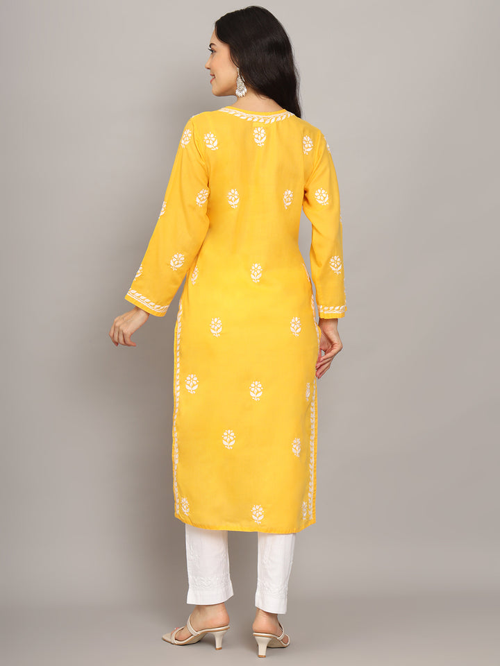 Hand Embroidered Chikankari Mulmul Cotton Straight Kurta- PC3839