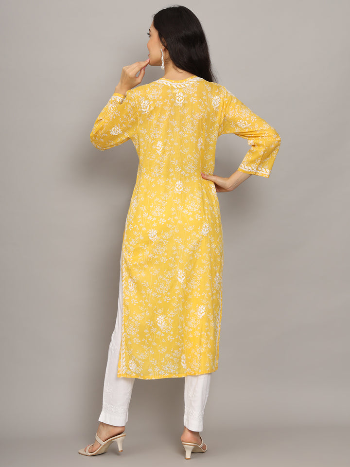 Hand Embroidered Chikankari Mulmul Cotton Straight Kurta- PC4041