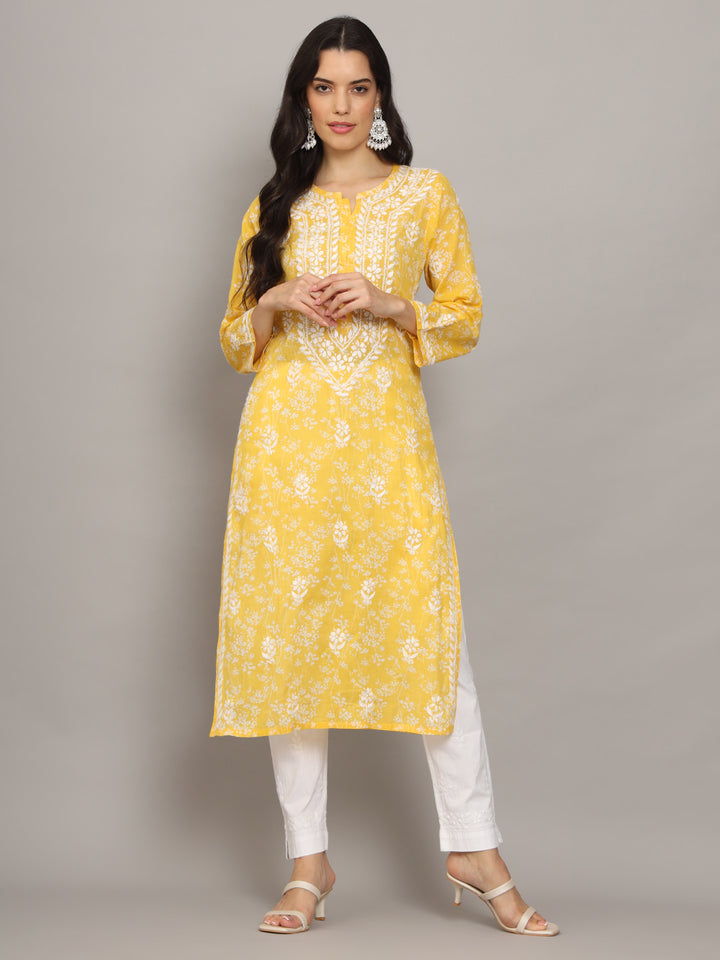 Hand Embroidered Chikankari Mulmul Cotton Straight Kurta- PC4041