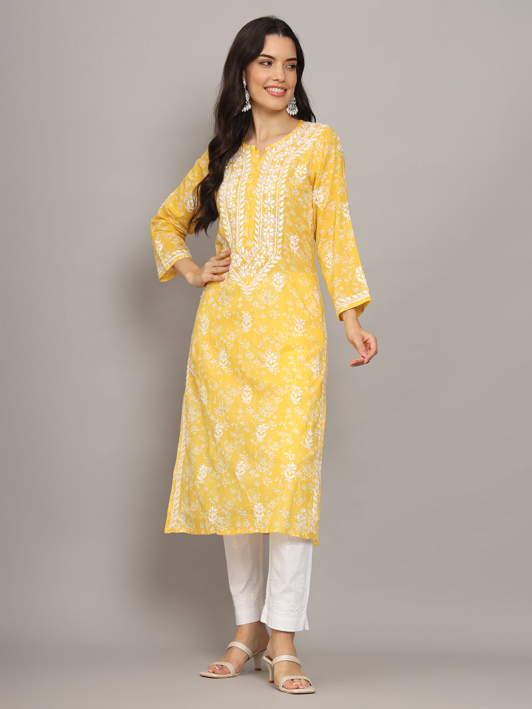 Hand Embroidered Chikankari Mulmul Cotton Straight Kurta- PC4041