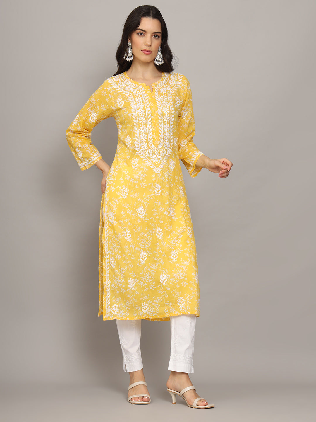 Hand Embroidered Chikankari Mulmul Cotton Straight Kurta- PC4041