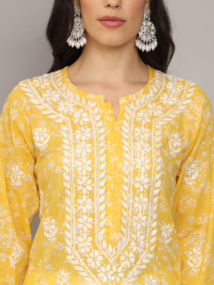 Hand Embroidered Chikankari Mulmul Cotton Straight Kurta- PC4041