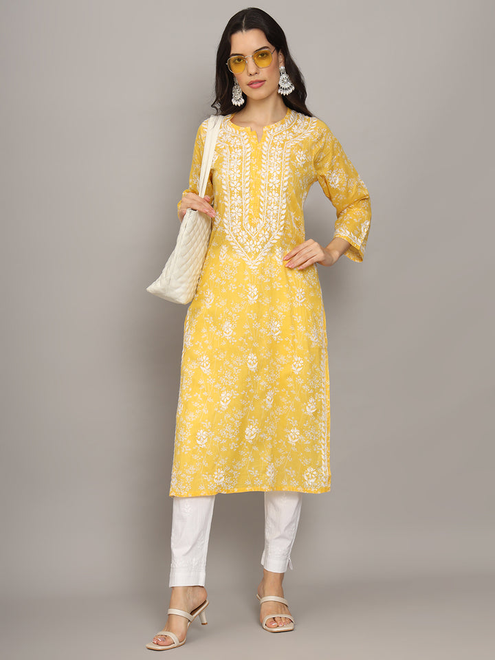 Hand Embroidered Chikankari Mulmul Cotton Straight Kurta- PC4041