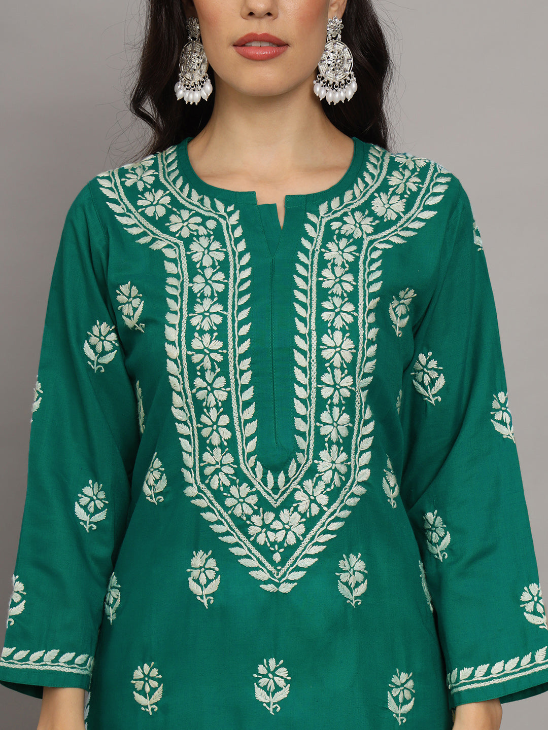 Hand Embroidered Chikankari Mulmul Cotton Straight Kurta- PC3839