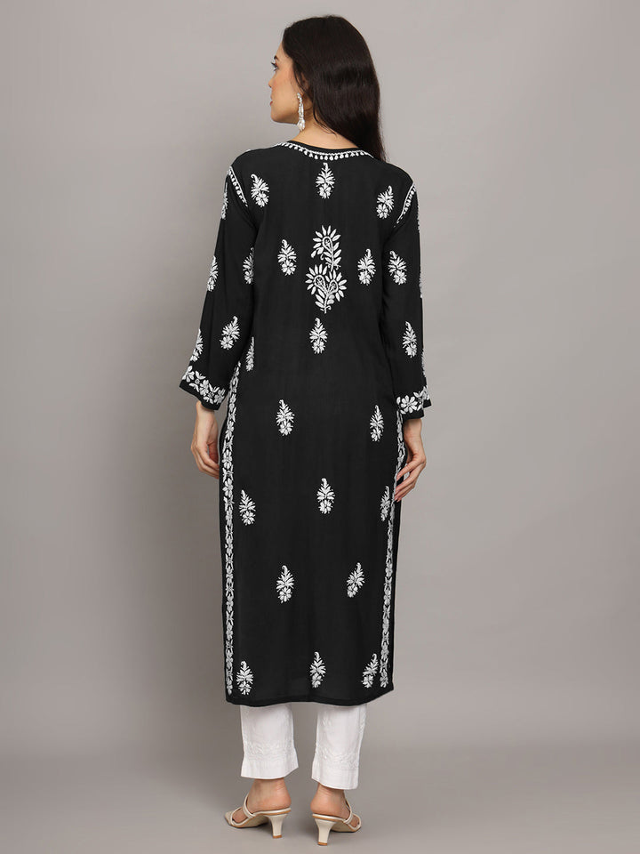 Hand Embroidered Chikankari Modal Straight Kurta- PC4042 Black