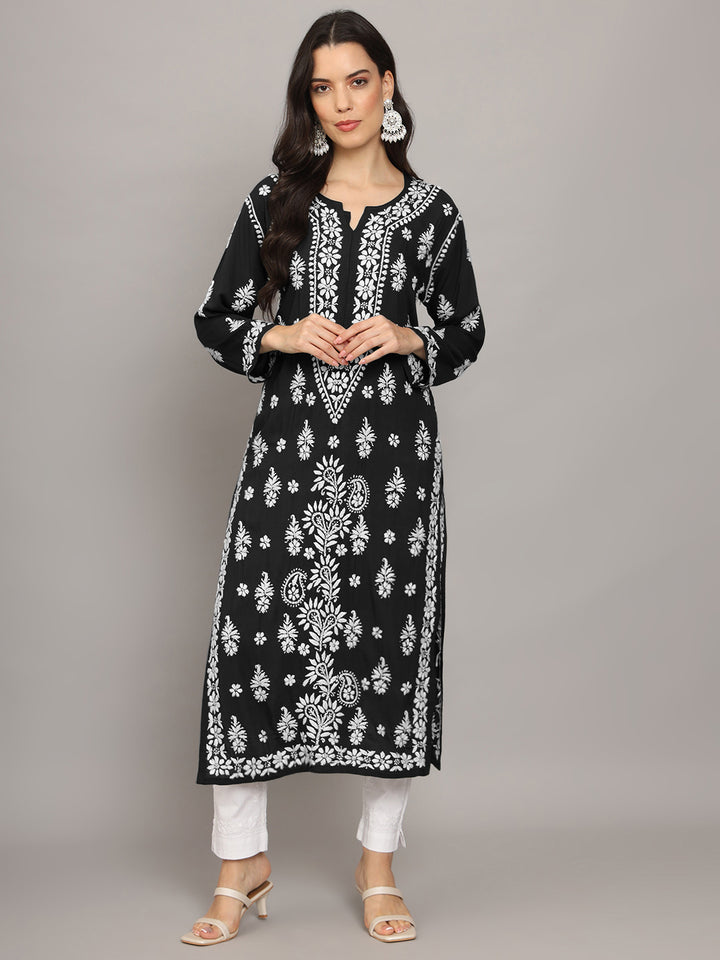 Hand Embroidered Chikankari Modal Straight Kurta- PC4042