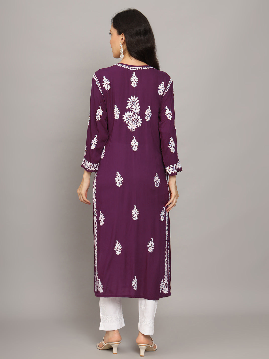 Hand Embroidered Chikankari Modal Straight Kurta- PC4042 Purple