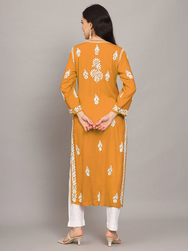 Hand Embroidered Chikankari Modal Straight Kurta- PC4042 Goldenrod