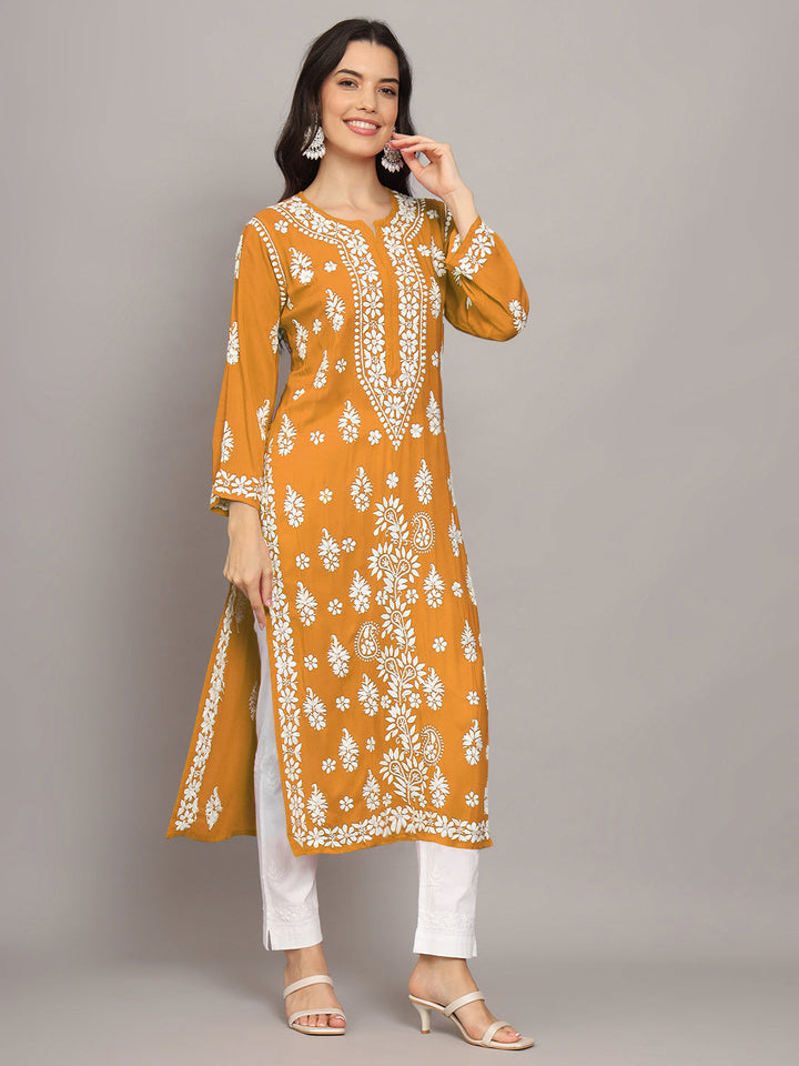 Hand Embroidered Chikankari Modal Straight Kurta- PC4042 Goldenrod