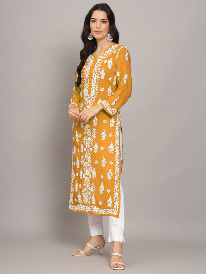 Hand Embroidered Chikankari Modal Straight Kurta- PC4042 Goldenrod