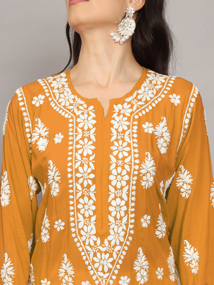 Hand Embroidered Chikankari Modal Straight Kurta- PC4042 Goldenrod