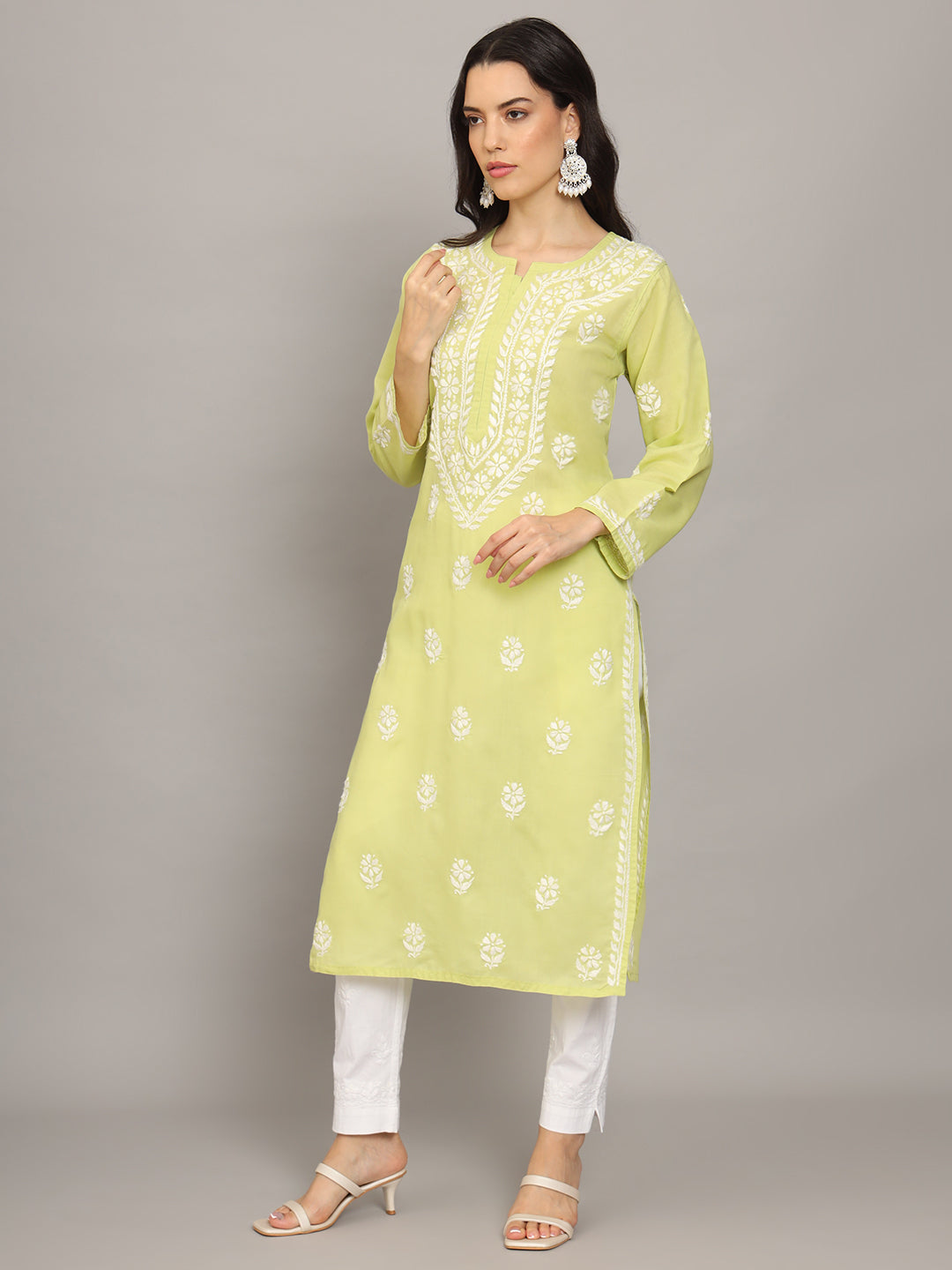 Hand Embroidered Chikankari Mulmul Cotton Straight Kurta- PC3839