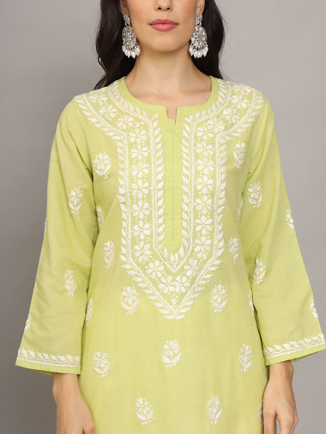 Hand Embroidered Chikankari Mulmul Cotton Straight Kurta- PC3839