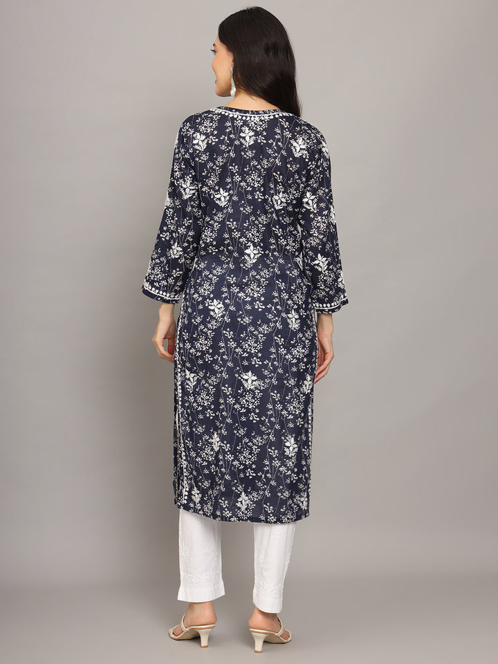 Hand Embroidered Chikankari Mulmul Cotton Straight Kurta- PC4041