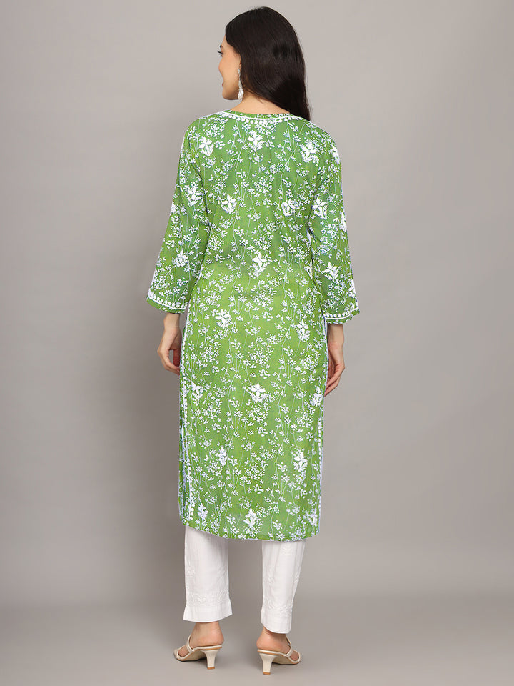 Hand Embroidered Chikankari Mulmul Cotton Straight Kurta- PC4041