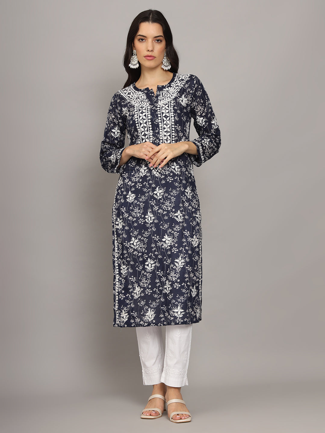 Hand Embroidered Chikankari Mulmul Cotton Straight Kurta- PC4041