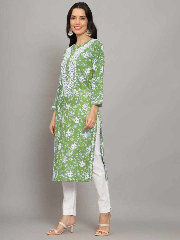 Hand Embroidered Chikankari Mulmul Cotton Straight Kurta- PC4041