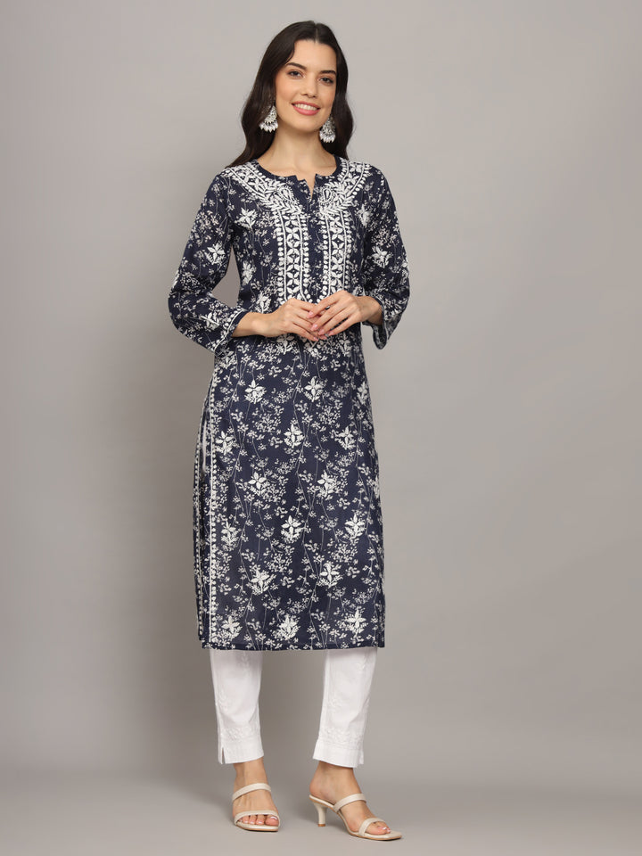 Hand Embroidered Chikankari Mulmul Cotton Straight Kurta- PC4041