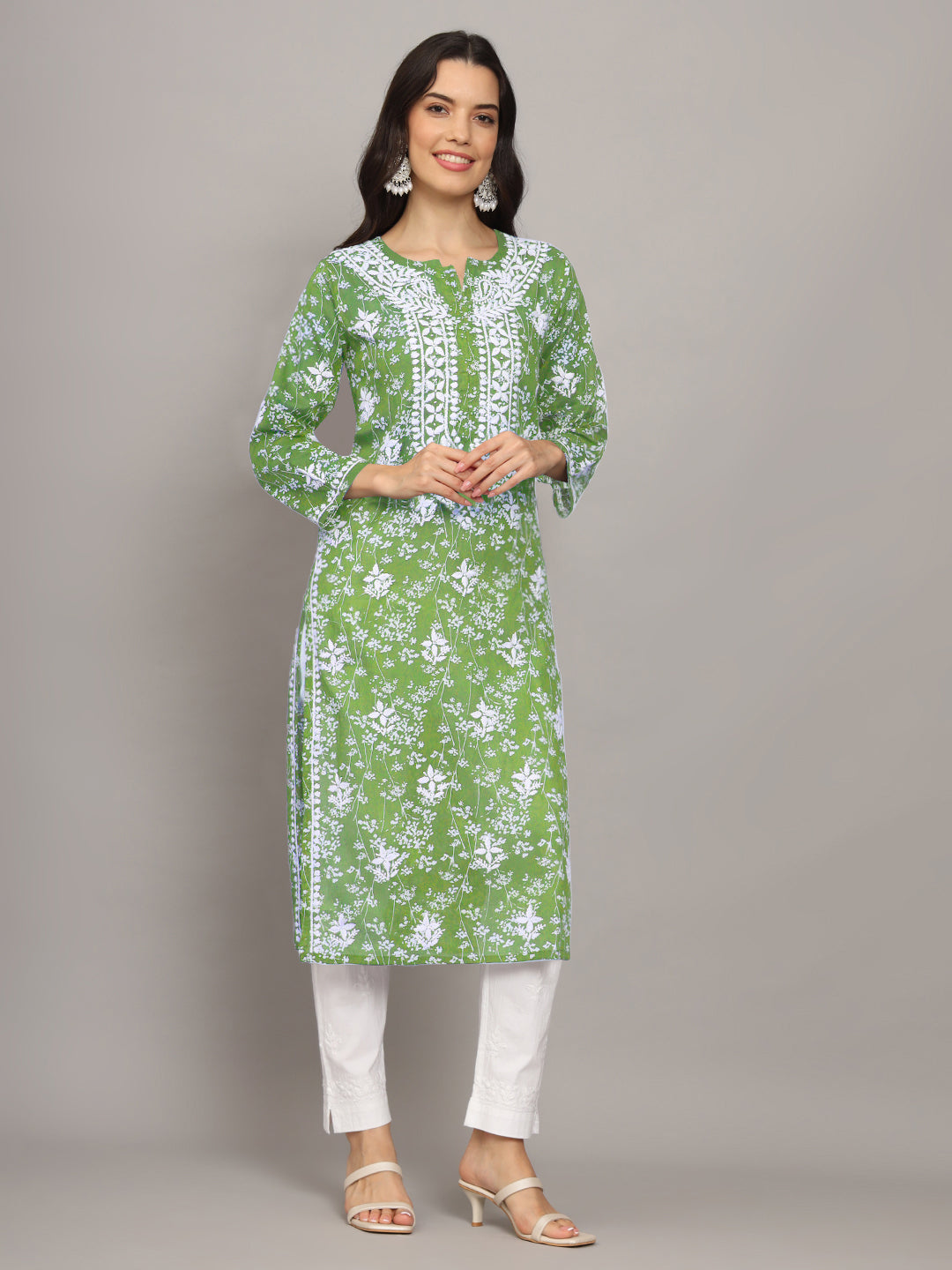 Hand Embroidered Chikankari Mulmul Cotton Straight Kurta- PC4041