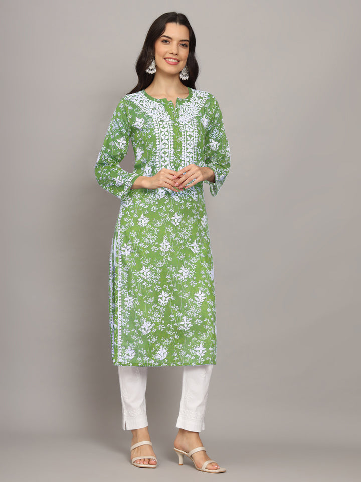 Hand Embroidered Chikankari Mulmul Cotton Straight Kurta- PC4041