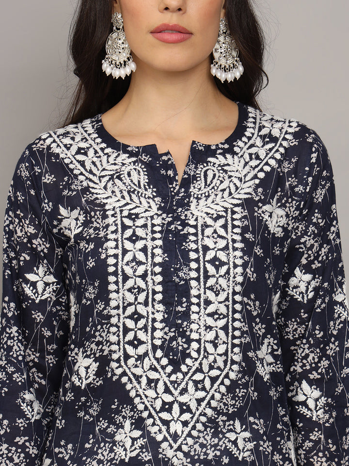 Hand Embroidered Chikankari Mulmul Cotton Straight Kurta- PC4041