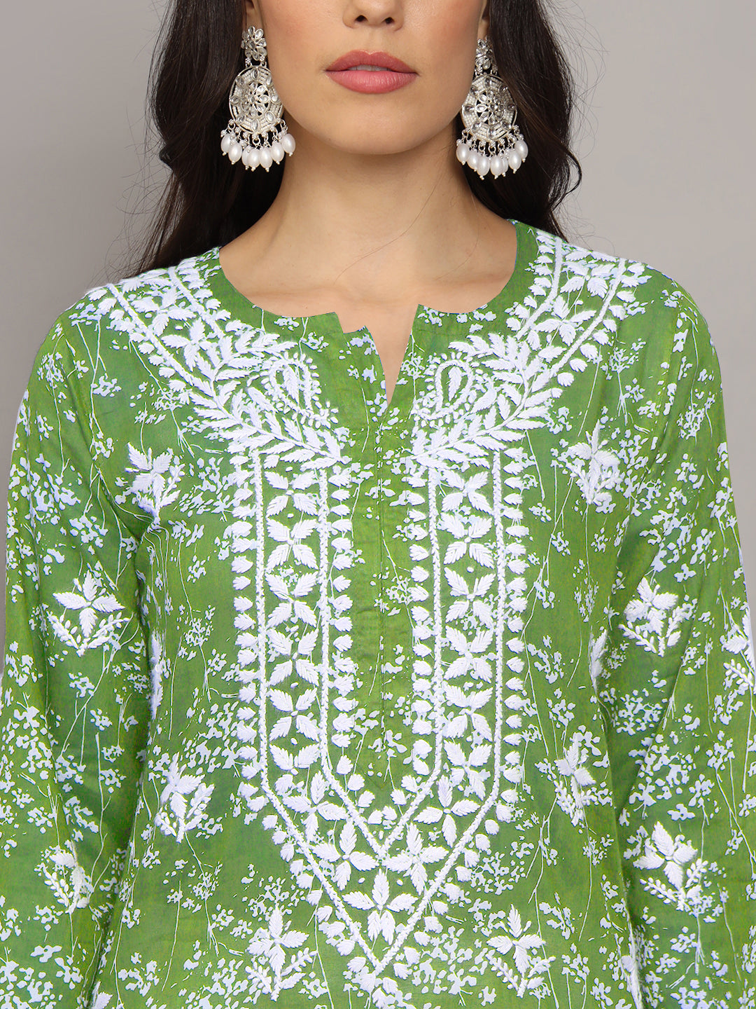 Hand Embroidered Chikankari Mulmul Cotton Straight Kurta- PC4041