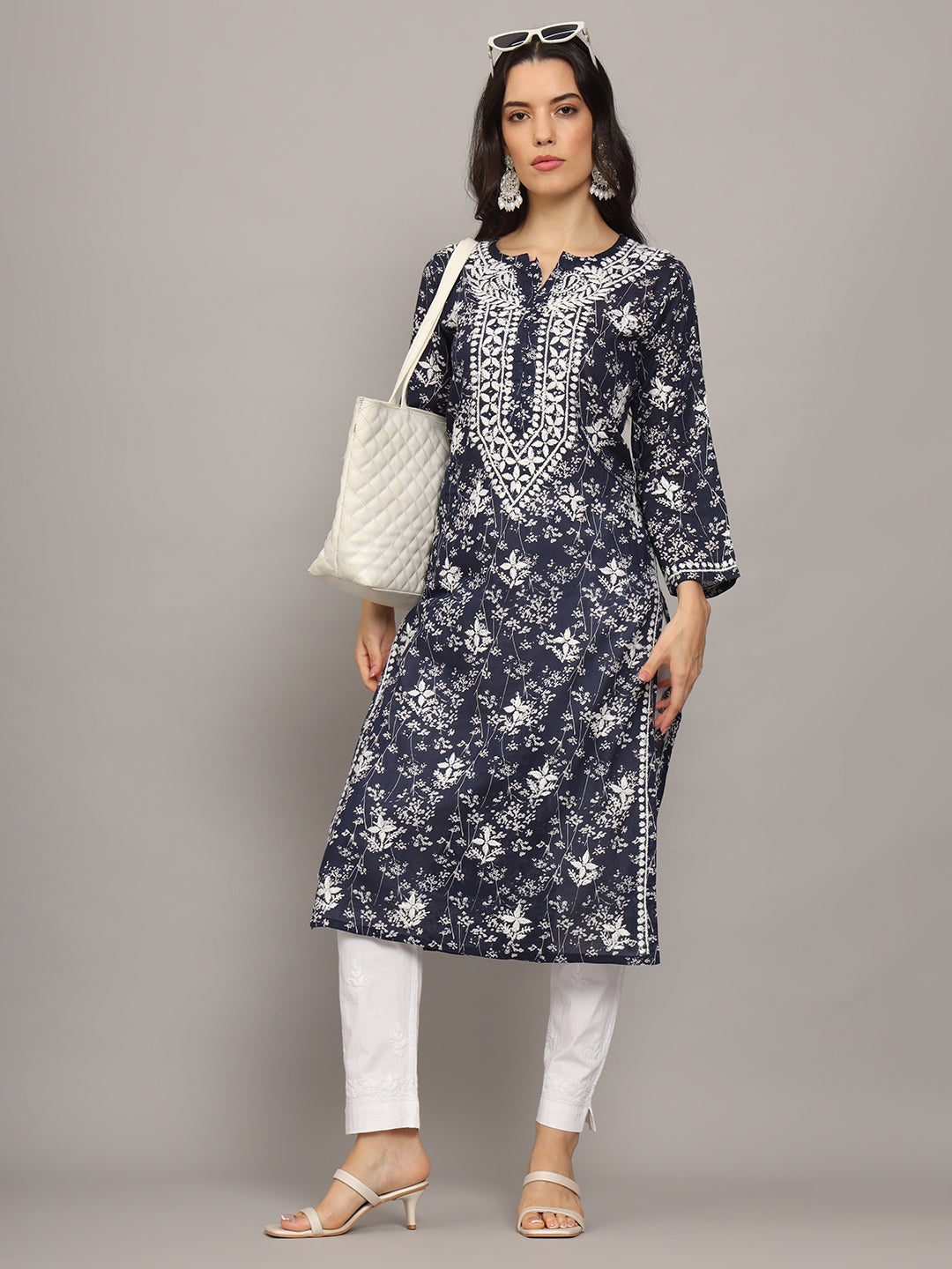 Hand Embroidered Chikankari Mulmul Cotton Straight Kurta- PC4041