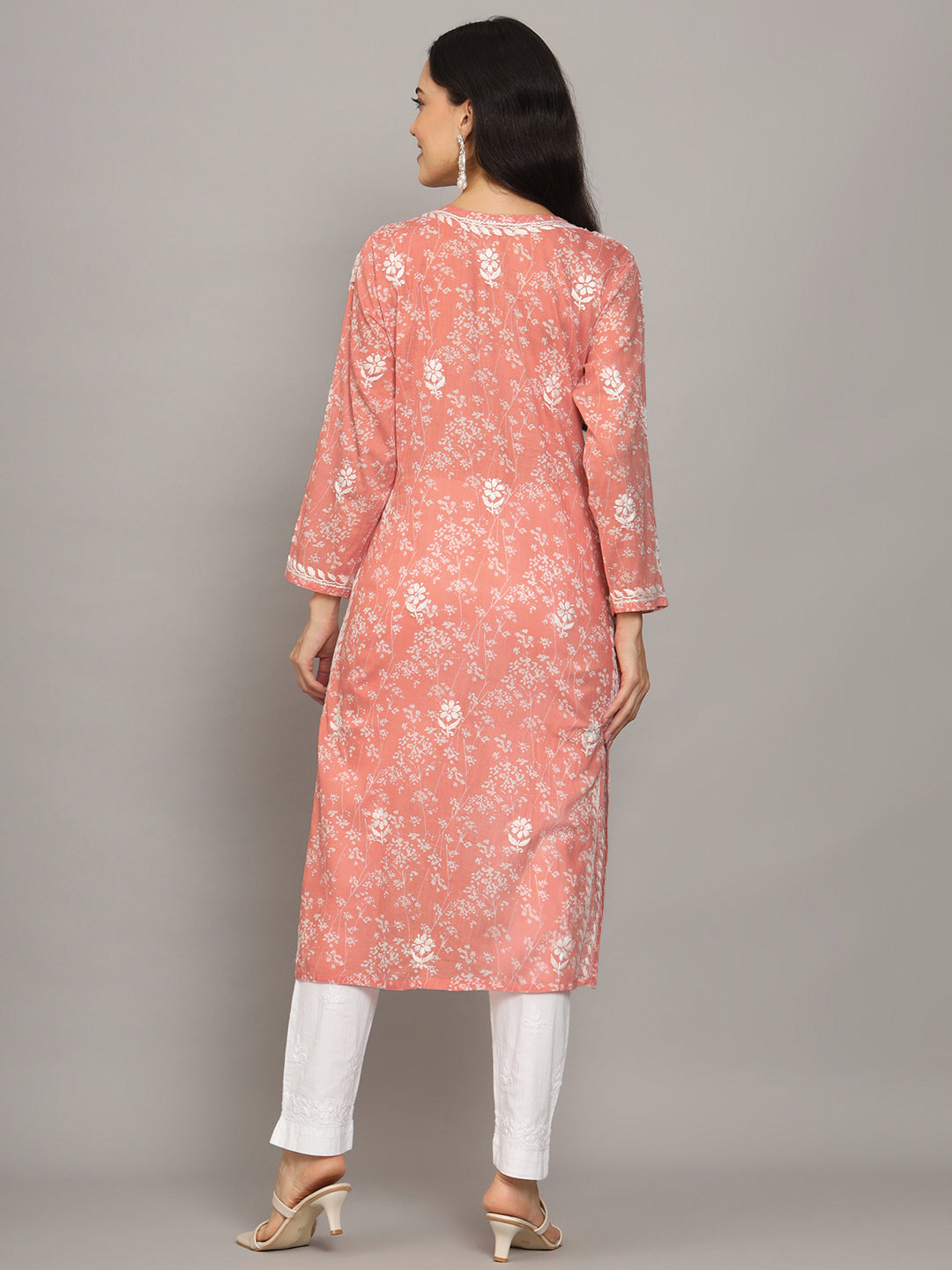 Hand Embroidered Chikankari Mulmul Cotton Straight Kurta- PC4041