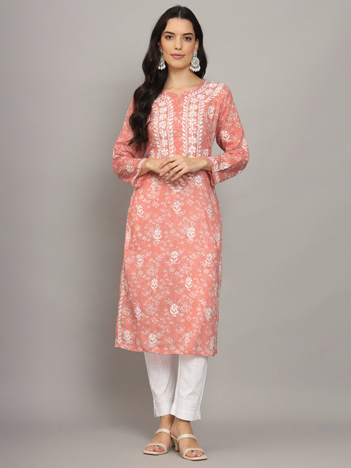 Hand Embroidered Chikankari Mulmul Cotton Straight Kurta- PC4041