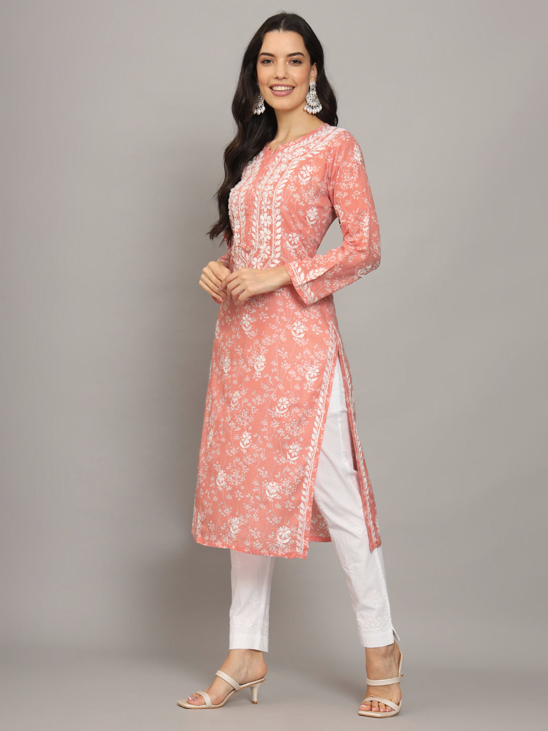 Hand Embroidered Chikankari Mulmul Cotton Straight Kurta- PC4041