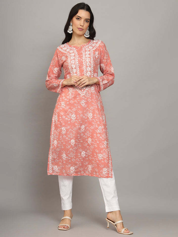 Hand Embroidered Chikankari Mulmul Cotton Straight Kurta- PC4041