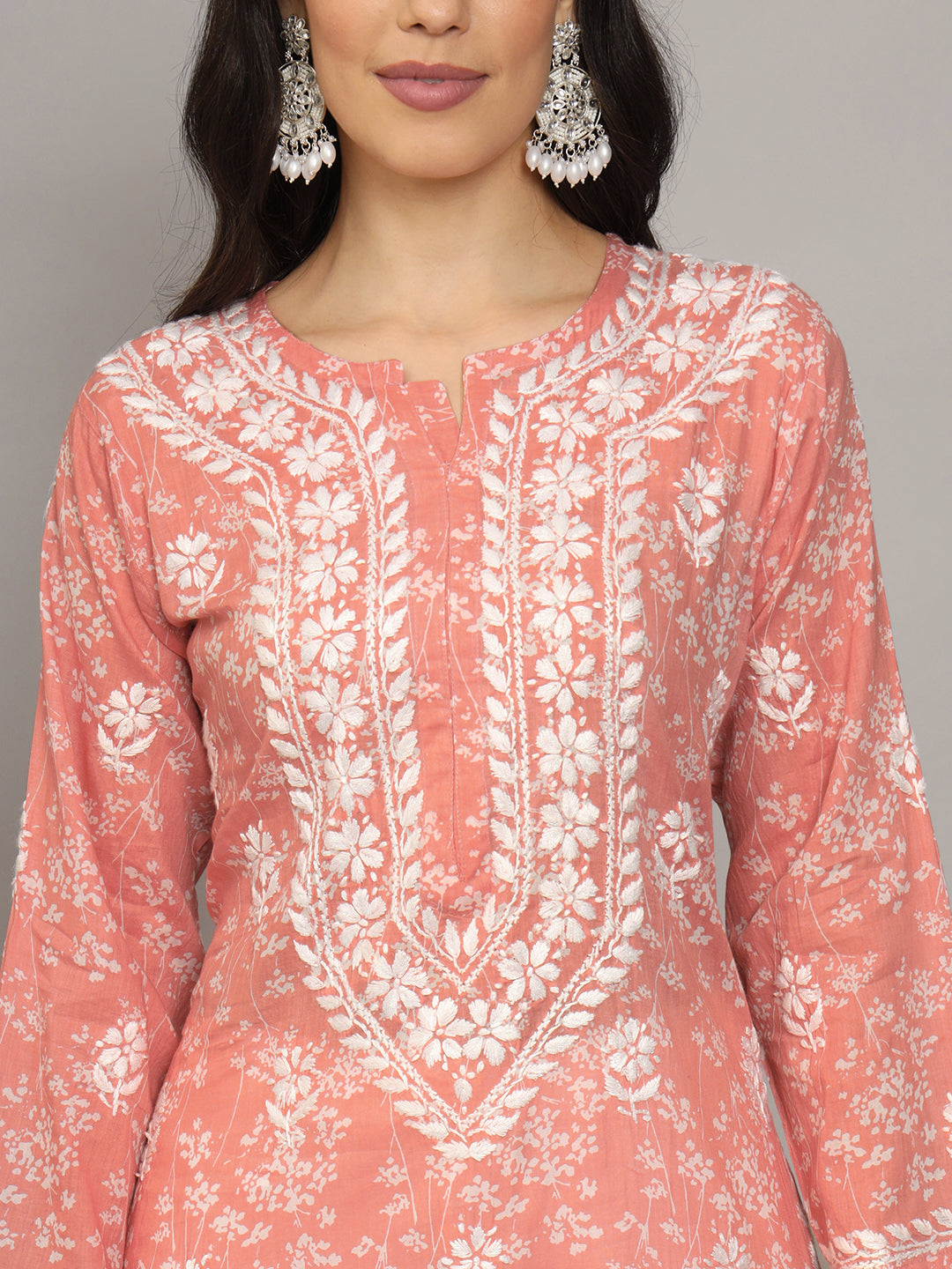 Hand Embroidered Chikankari Mulmul Cotton Straight Kurta- PC4041