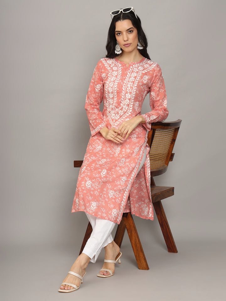 Hand Embroidered Chikankari Mulmul Cotton Straight Kurta- PC4041