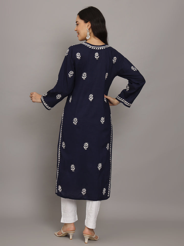 Hand Embroidered Chikankari Mulmul Cotton Straight Kurta- PC3839