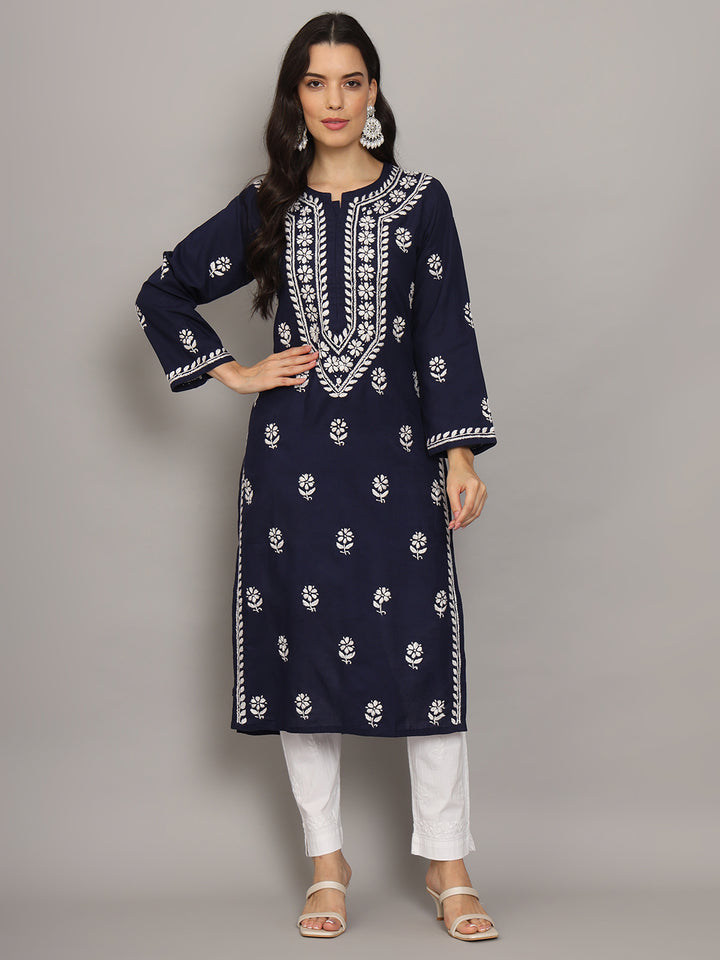 Hand Embroidered Chikankari Mulmul Cotton Straight Kurta- PC3839