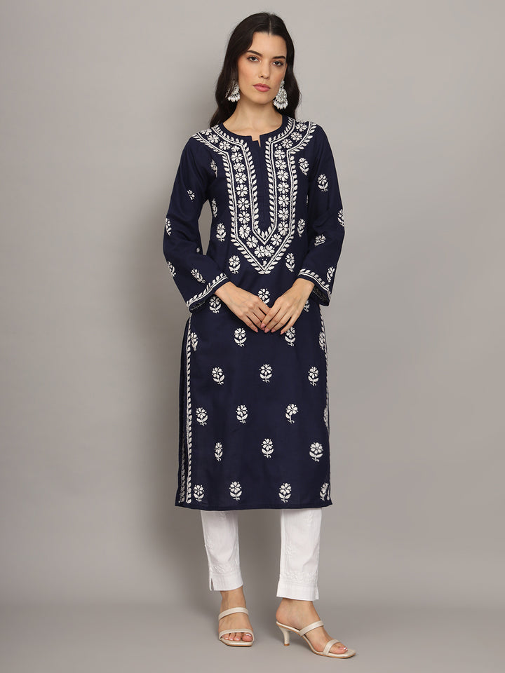 Hand Embroidered Chikankari Mulmul Cotton Straight Kurta- PC3839