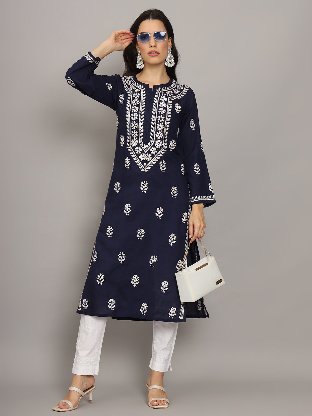 Hand Embroidered Chikankari Mulmul Cotton Straight Kurta- PC3839