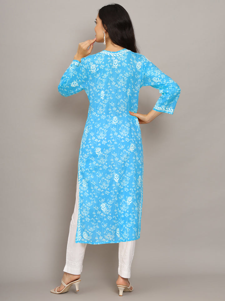 Hand Embroidered Chikankari Mulmul Cotton Straight Kurta- PC4041