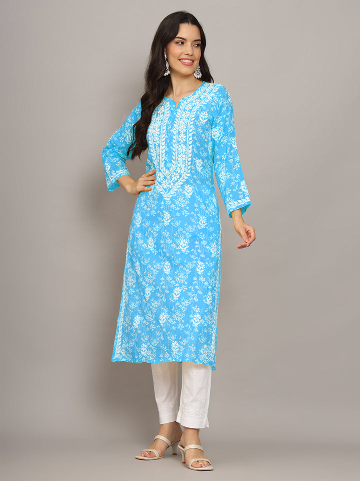 Hand Embroidered Chikankari Mulmul Cotton Straight Kurta- PC4041