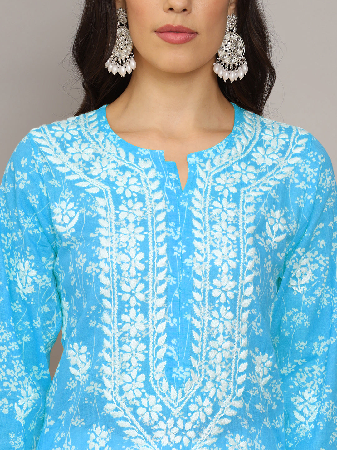 Hand Embroidered Chikankari Mulmul Cotton Straight Kurta- PC4041