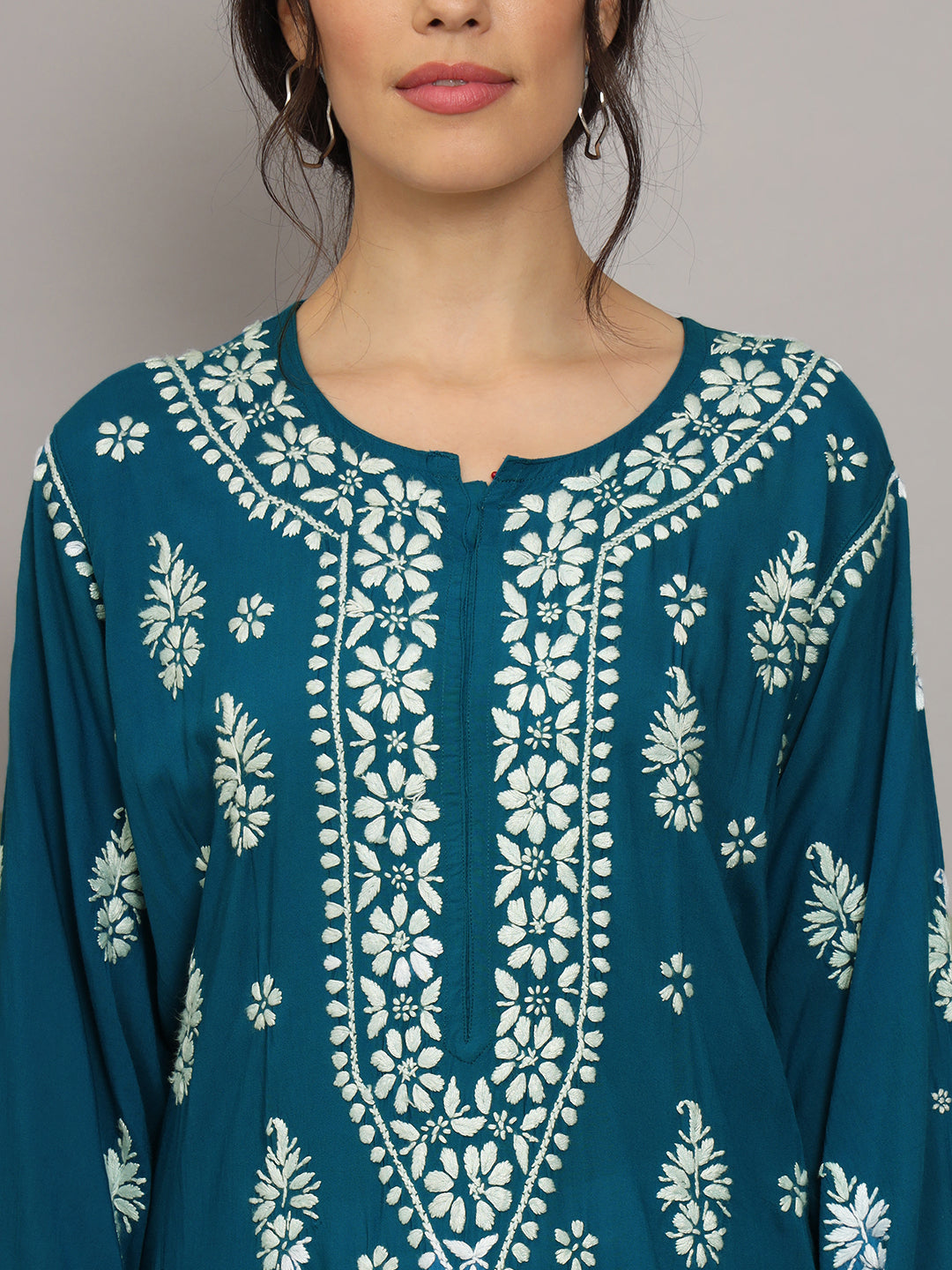 Hand Embroidered Chikankari Modal Straight Kurta- PC4042 Teal