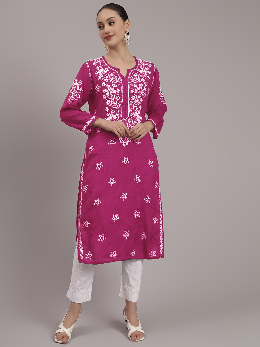 Hand Embroidered Chikankari Modal Straight Kurta- PC4059