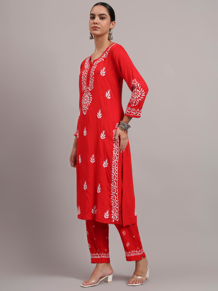Women Hand Embroidered Chikankari Rayon kurta set PC4076KS